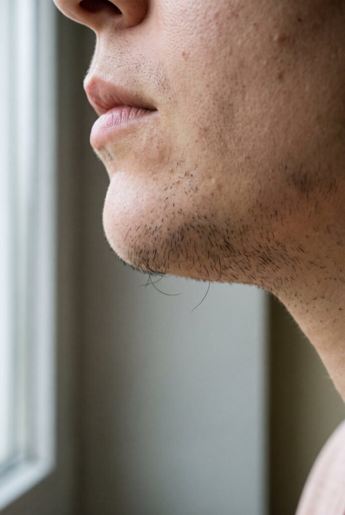 Dark stubble on a woman’s chin