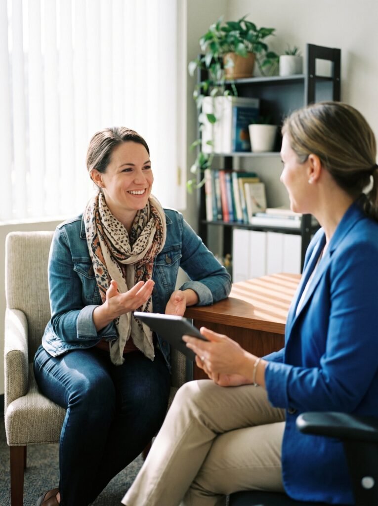 Woman talking with her doctor in a consultation room