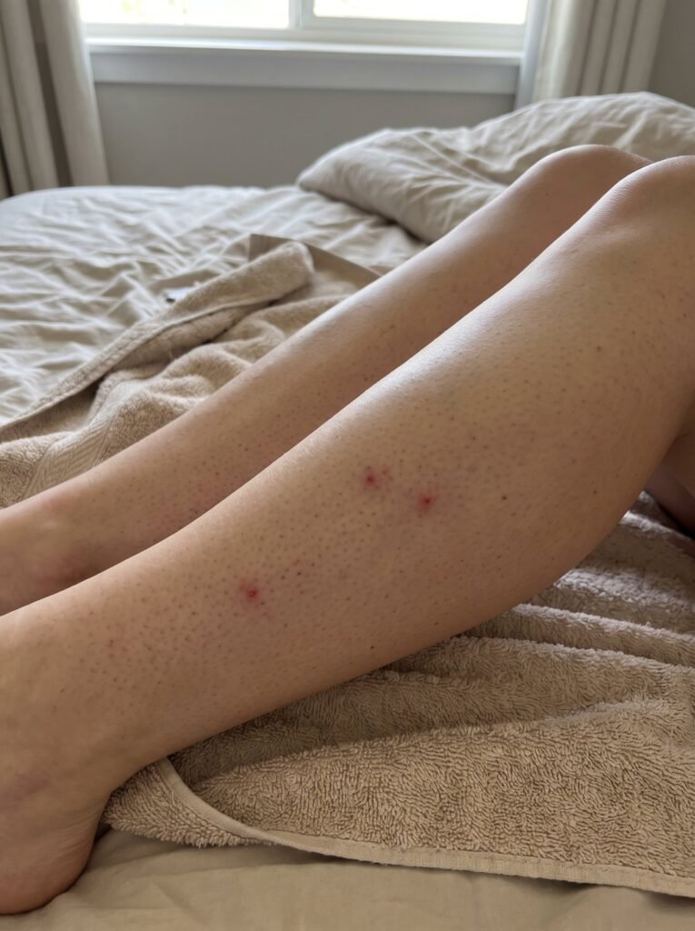 Dark pores and razor bumps on shaved legs (strawberry legs)